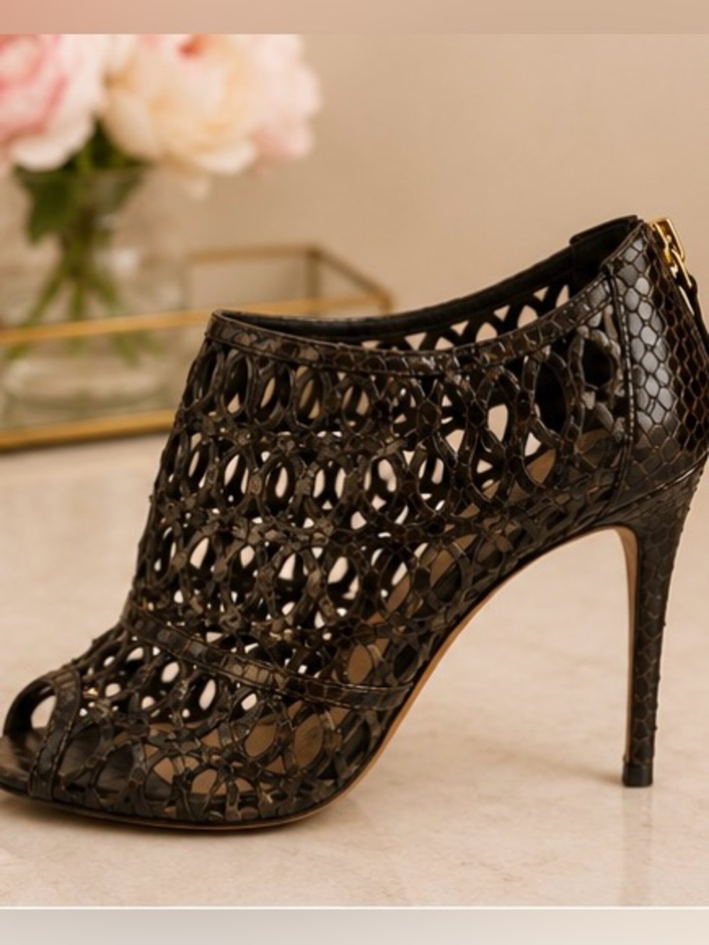 Alexandre Birman Snakeskin Cutout Back-Zip Stiletto Ankle Booties 7 | IT 37